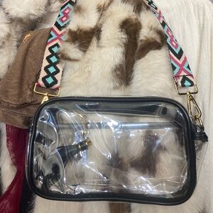 Clear Crossbody Bag with Multicolor Aztec Strap